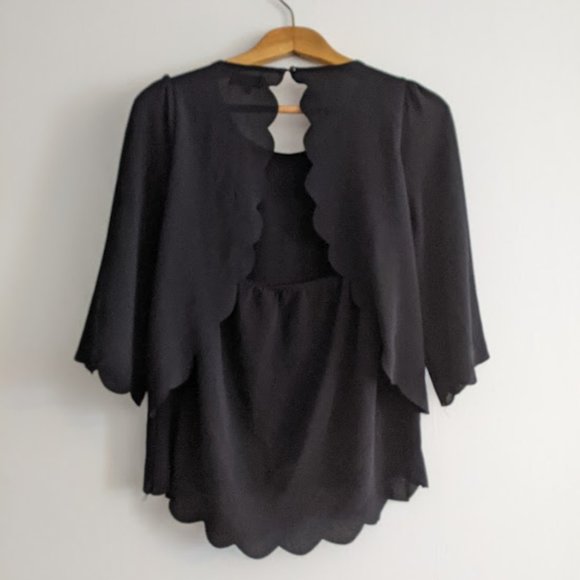 Papermoon Black Scalloped Layered Blouse Size SP - Picture 5 of 11